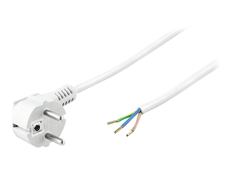 Goobay Skyddskontaktkabel vinklad för montering, 2 m, vit stickkontakt med skyddsjord (typ F, CEE 7/7) > lösa kabeländar