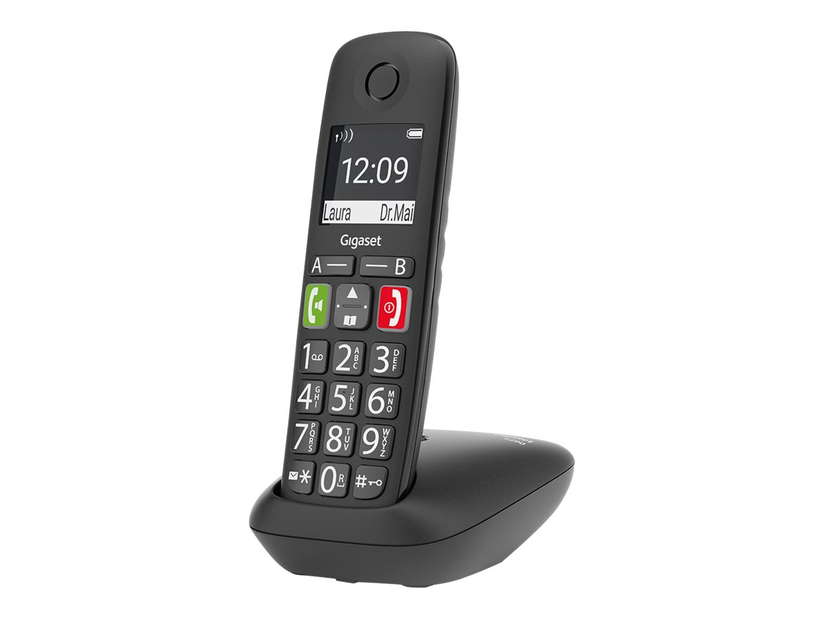 Fastnettelefon Gigaset E290 Analog/DECT med opkalds-ID – sort