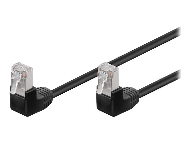 Goobay Netværkskabel CAT 5e vinklet 2x 90°, F/UTP, sort, 0,25 m kobberbeklædt aluminiumleder (CCA), 2x RJ45-stik 90 ° (8P8C)