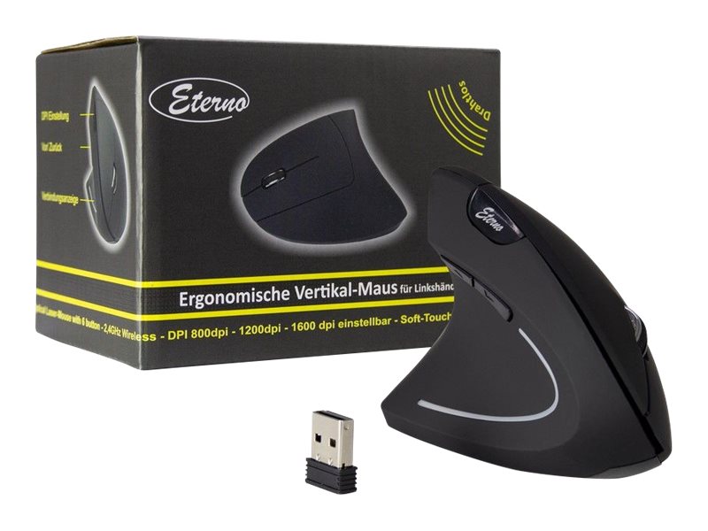 Inter-Tech Eterno KM-206L - Vertical mouse - 6 knapper - Sort