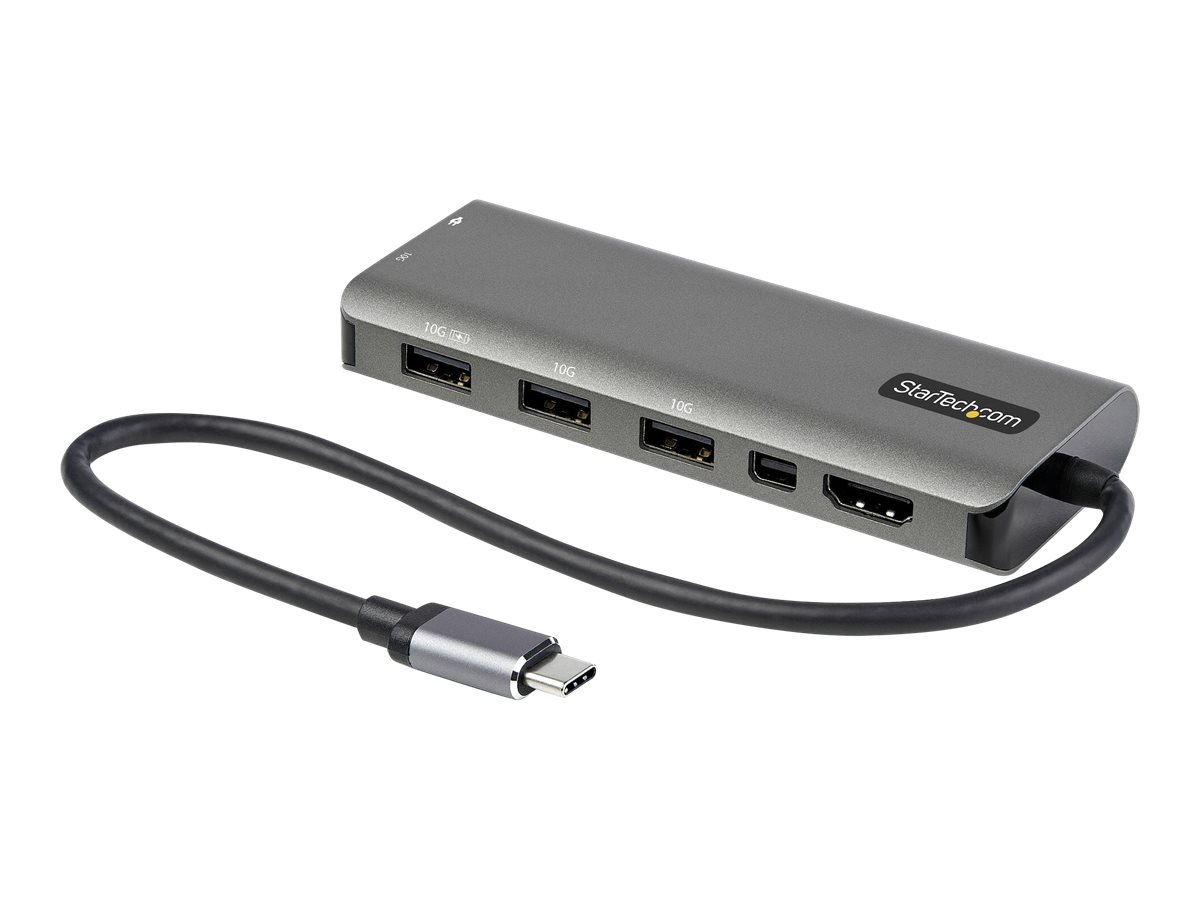 StarTech.com USB C Multiport Adapter, USB-C to HDMI or Mini DisplayPort 4K 60Hz, 100W Power Delivery Pass-Through, 4-Port 10Gbps USB Hub, USB Type-C