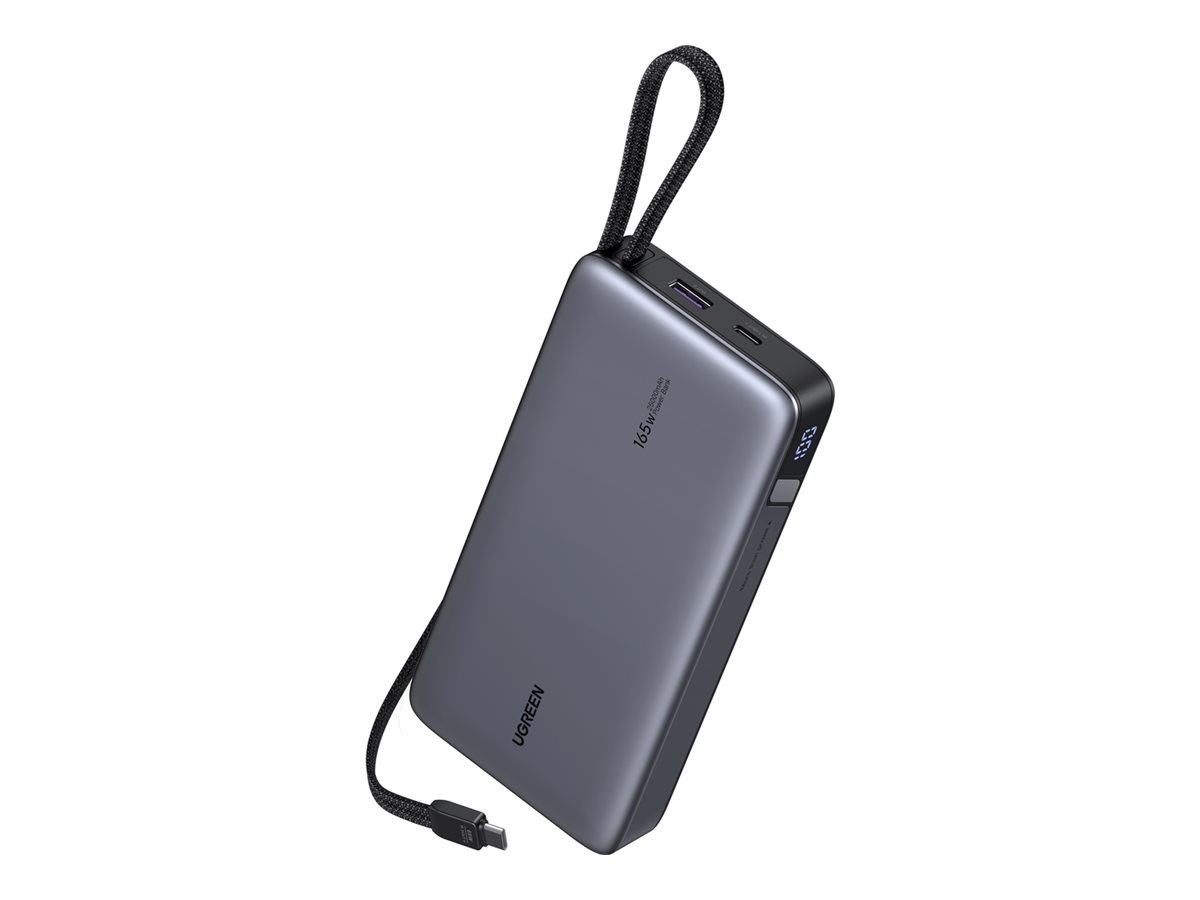 Powerbank 25000mAh Ugreen PB552, 165W, USB-A, USB-C + wbudowany kabel (szary)