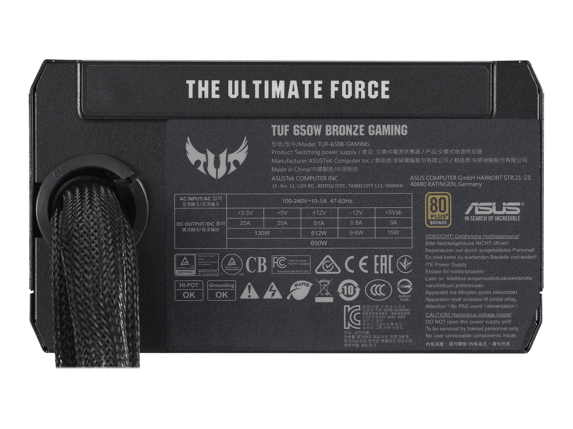 ASUS TUF GAMING 650B Strømforsyning - 650 Watt - 135 mm - ATX - 80 Plus Bronze certified