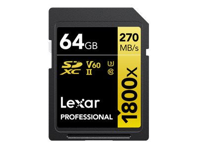 Lexar Pro 1800x SDXC U3 (V60) UHS-II R270/W180 64GB - Hukommelseskort