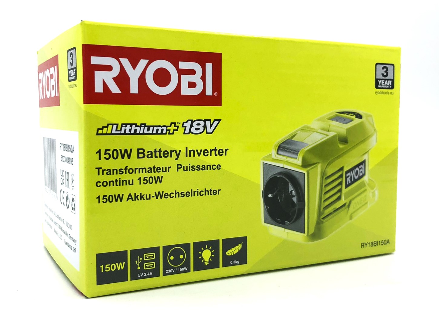 Akumuliatorių adapteris Ryobi RY18BI150A-0  230 V -> USB (x2)  tinka krauti telefono baterijoms - SOLO