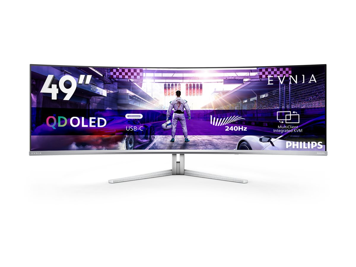Philips Evnia 8000 49M2C8900 - OLED-monitor - gaming - kurvet - 49 (48.9 til at se) - 5120 x 1440 Dual Quad HD @ 240 Hz - 1000 cd/m² - 15000000:1 - DisplayHDR 400 True Black - 0.03 ms - 2xHDMI, DisplayPort, USB-C - højtalere - tekstureret hvid