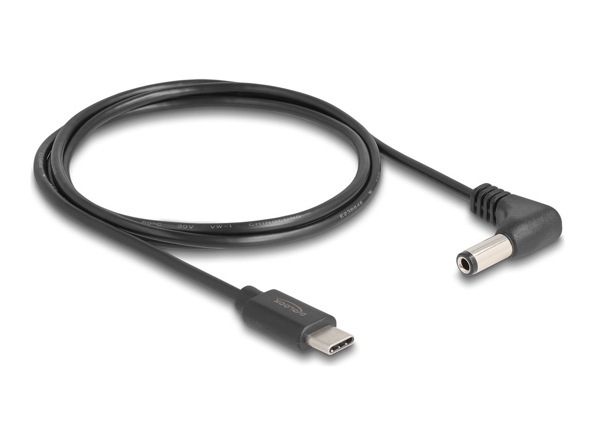 DeLOCK 24 pin USB-C (kun strøm) (male) - Strøm DC jackstik 5,5 mm (ID: 2,1 mm) (male) Sort 1.5m Strømkabel