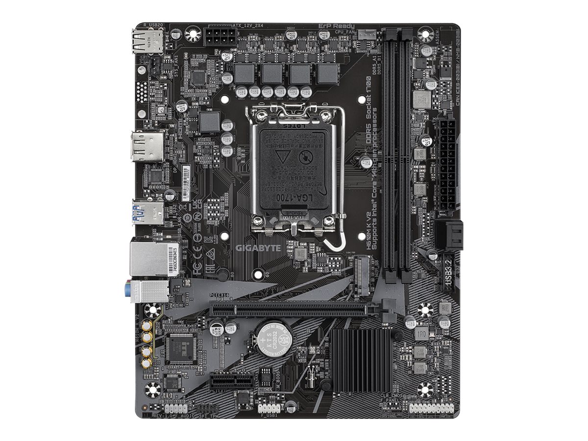 Gigabyte H610M K V2 - 1.0 - bundkort - micro ATX - LGA1700 sokkel - H610 Chipset - USB 3.2 Gen 1 - Gigabit LAN - onboard grafik (CPU påkrævet) - HD Audio (8-kanaler)