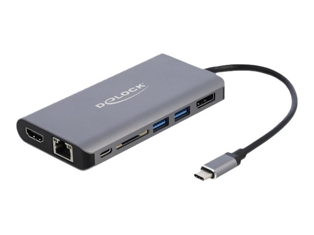 Delock - Ekstern videoadapter - USB-C 3.1 Gen 1 - HDMI, DisplayPort, RJ-45, USB 3.0 - grå - detailsalg