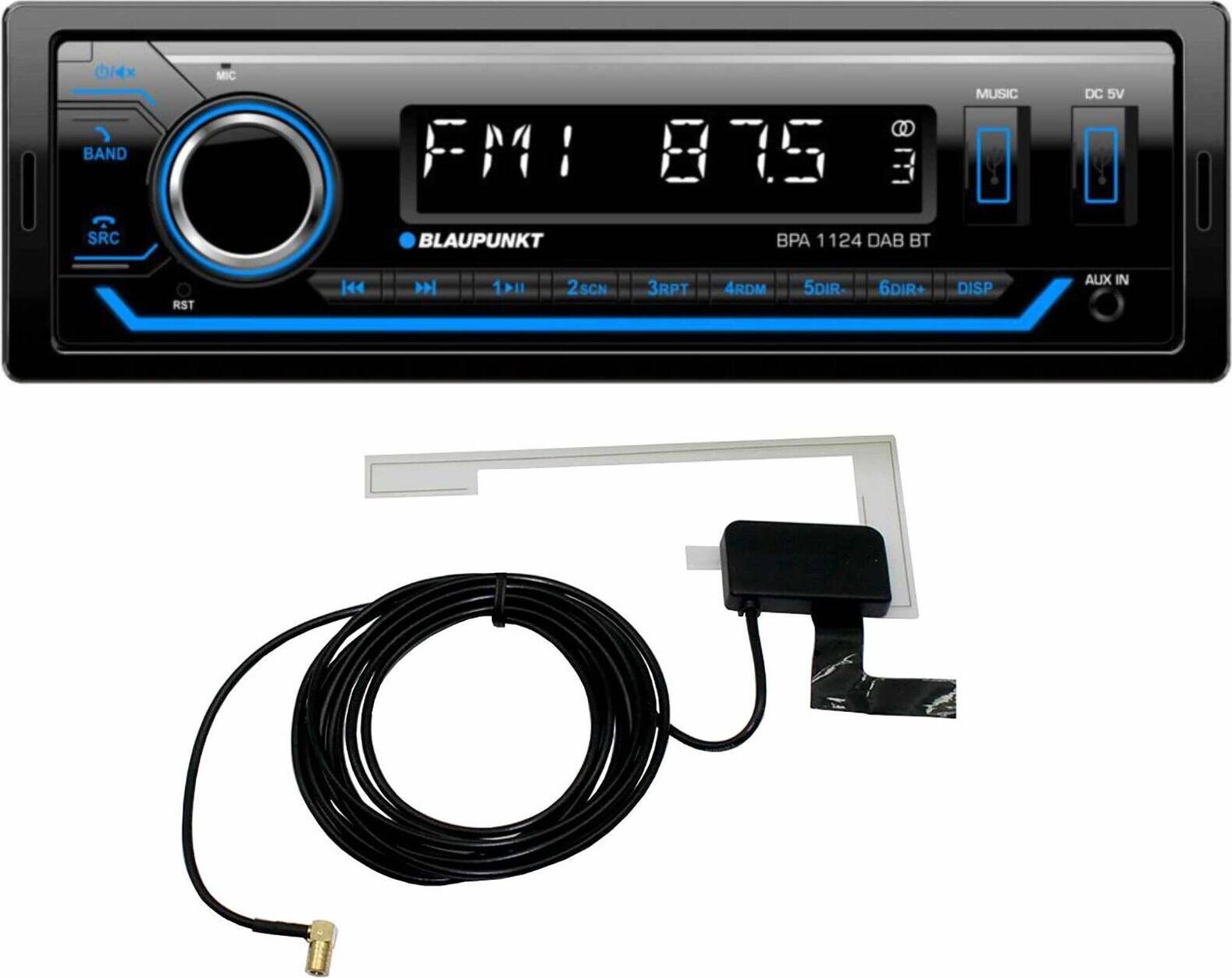 Blaupunkt BPA 1124 DAB BT, Sort, Dreje, CT, EON, PTY, REG, MP3, WMA, LCD, A2DP, AVRCP, HFP, SPP