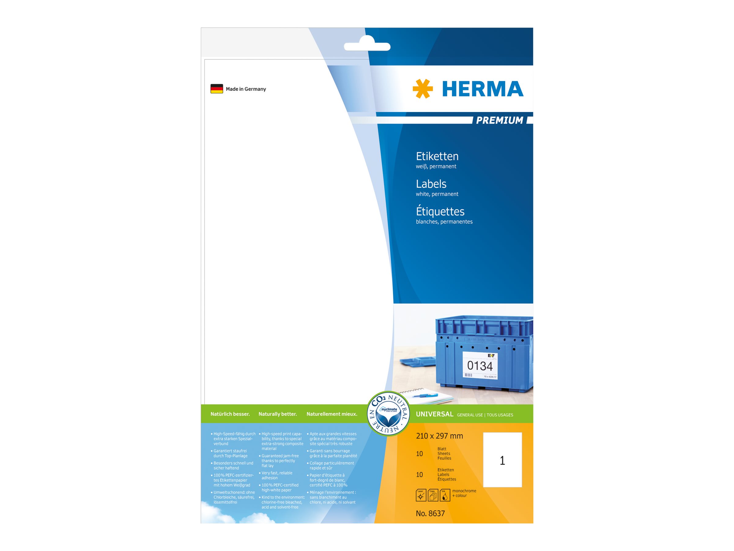 HERMA Premium Laminerede etiketter A4 (210 x 297 mm) 10etikette(r)