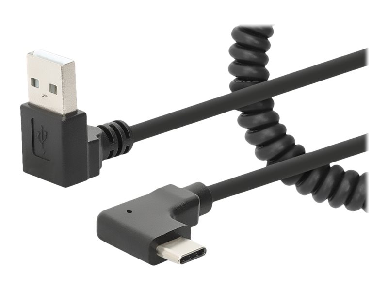 Manhattan USB-C to USB-A Cable, 1m, Male to Male, Black, 480 Mbps (USB 2.0), Tangle Resistant Curly Design, Angled Connectors, Ideal for Charging