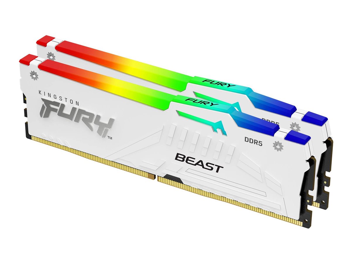Kingston FURY Beast RGB - DDR5 - sæt - 32 GB: 2 x 16 GB - DIMM 288-PIN - 6000 MT/s / PC5-48000 - CL36 - 1.35 V - ikke bufferet - on-die ECC - hvid
