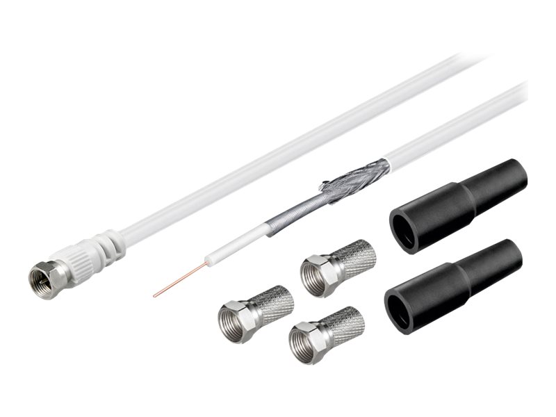 COAX kabelsæt - RG59, 2x skærm, 3x F stik ind/ud, Hvid (30m)