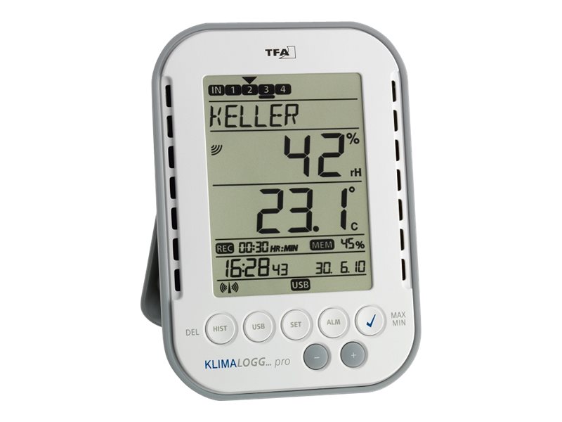 TFA Dostmann KLIMALOGG PRO Profi Set Luftfugtighedsmåler (hygrometer) 1 % r. 99 % r. TFA indeklima professionelt sæt, Dataloggerfunktion