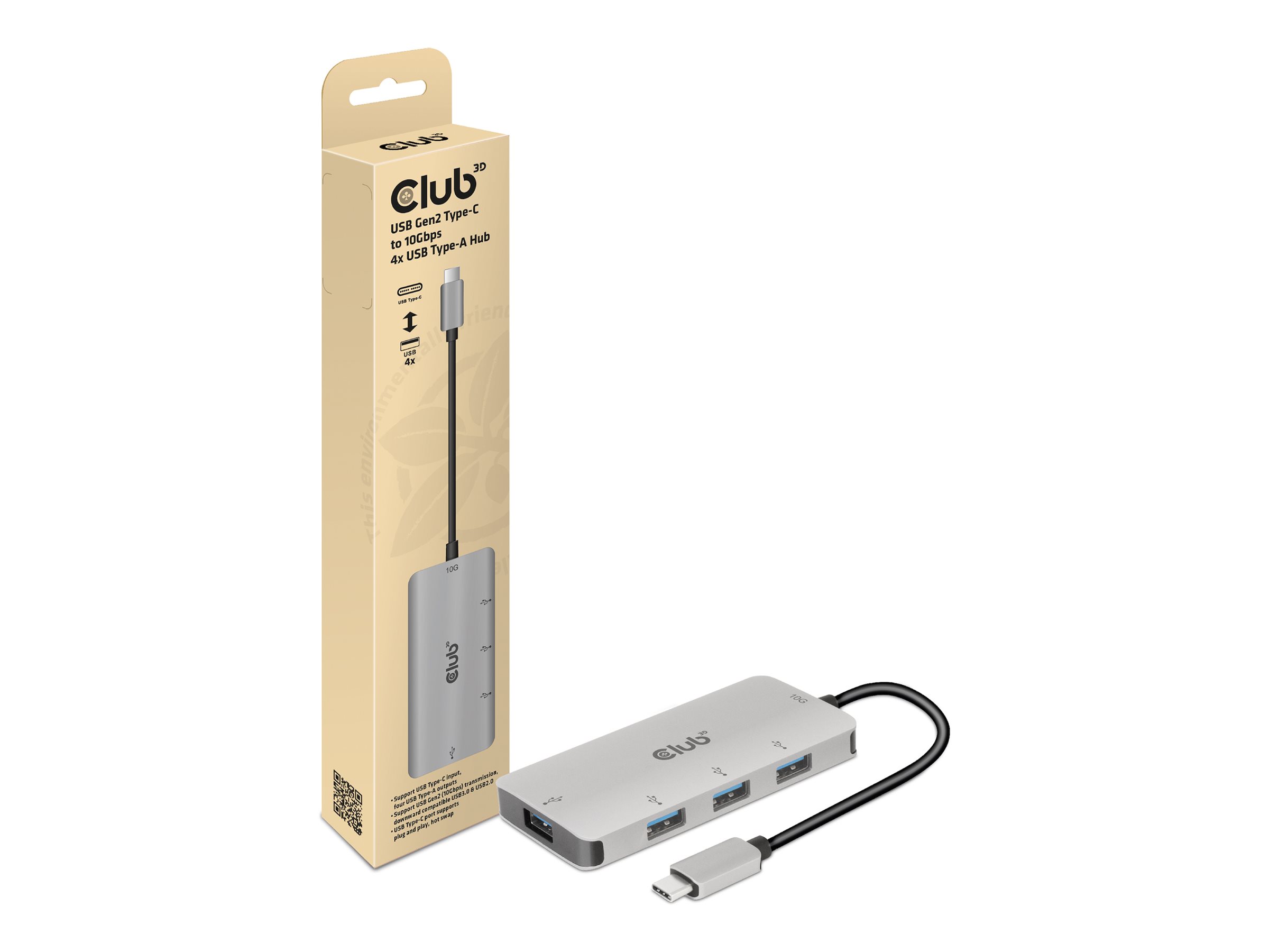 Club 3D CSV-1547 - hub - 4 ports USB hub - USB 3.2 - 4 ports - Grå