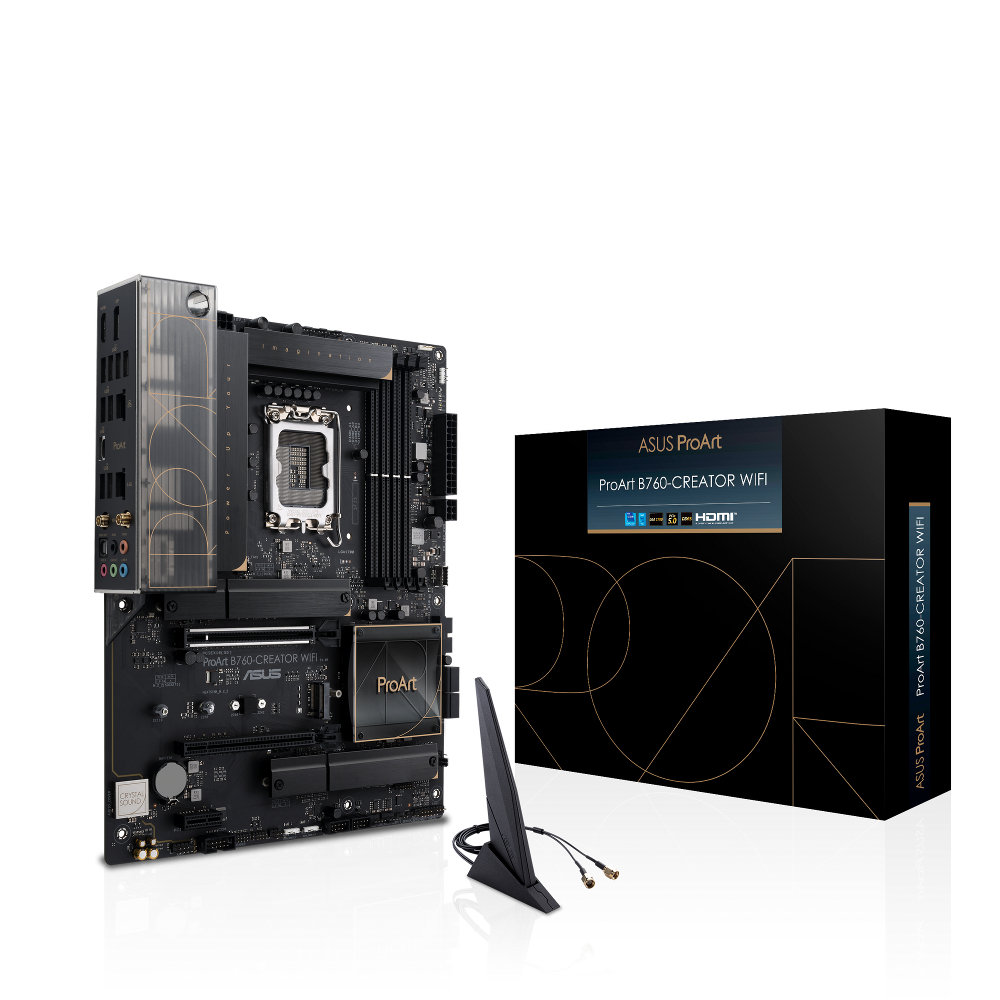 ASUS PROART B760-CREATOR WIFI - Bundkort - ATX - LGA1700 sokkel - B760 Chipset - USB-C 3.2 Gen2, USB 3.2 Gen 1, USB-C 3.2 Gen 2x2 - Gigabit LAN, 2.5 Gigabit LAN, Wi-Fi 6, Bluetooth - onboard grafik (CPU påkrævet) - HD Audio (8-kanaler)