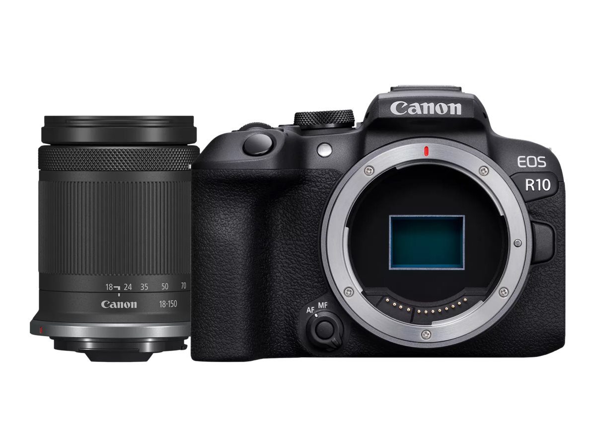 Canon EOS R10 - Digitalkamera - spejlløst - 24.2 MP - APS-C - 4K / 60 fps - 8.3x optisk zoom RF-S 18-150 mm F3.5-6.3 IS STM objektiv - Wi-Fi, Bluetooth - sort