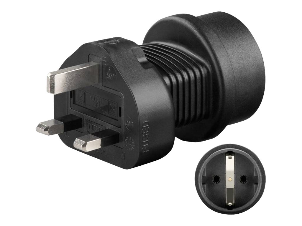 Rejseadapter - CEE7/3 (EU) hun til UK han, Sort