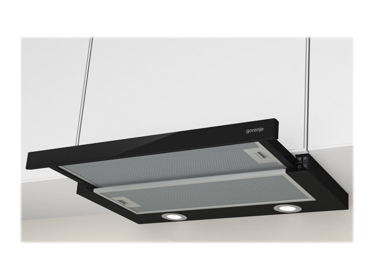 Gorenje Essential TH62E4BG - Hætte - teleskopisk - bredde: 60 cm - dybde: 30.6 cm - udtrækning og recirkulation (-) - sort