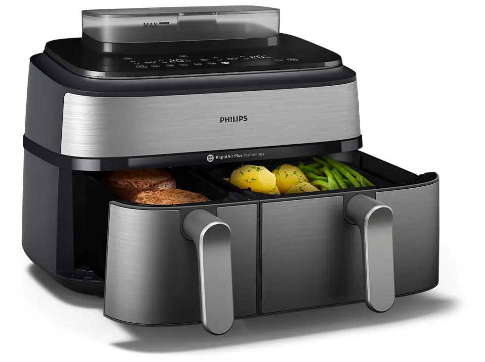 Philips Series 5000 NA555 - Dobbelt varmluftssteger - 9 liter - 2.75 kW - sølv