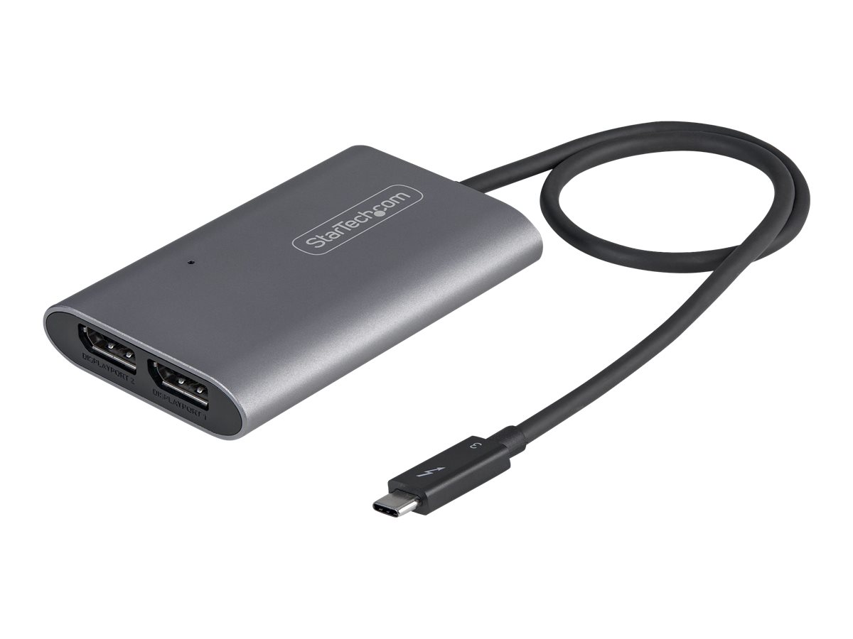 StarTech Thunderbolt 3 to Dual DisplayPort Adapter DP 1.4, Dual 4K 60Hz or Single 8K/5K Thunderbolt 3 to DP Adapter, TB3 to 2x DisplayPort Monitor Video Display Adapter, Mac/Windows - TB3 to DP 1.4 Adapter - USB / DisplayPort adapter - USB-C (han) til DisplayPort (hun) - Thunderbolt 3 / DisplayPort 1.4 - 46 cm - 8K support - sølv