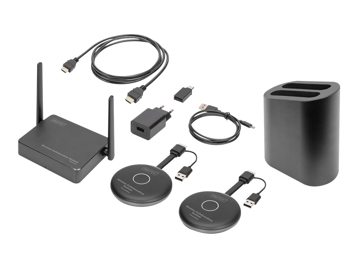 DIGITUS Wireless Collaboration System - 2 Transmitters + 1 Receiver - trådløs video/audio udvider - 802.11a, 802.11b/g/n, Wi-Fi 5 - op til 50 m