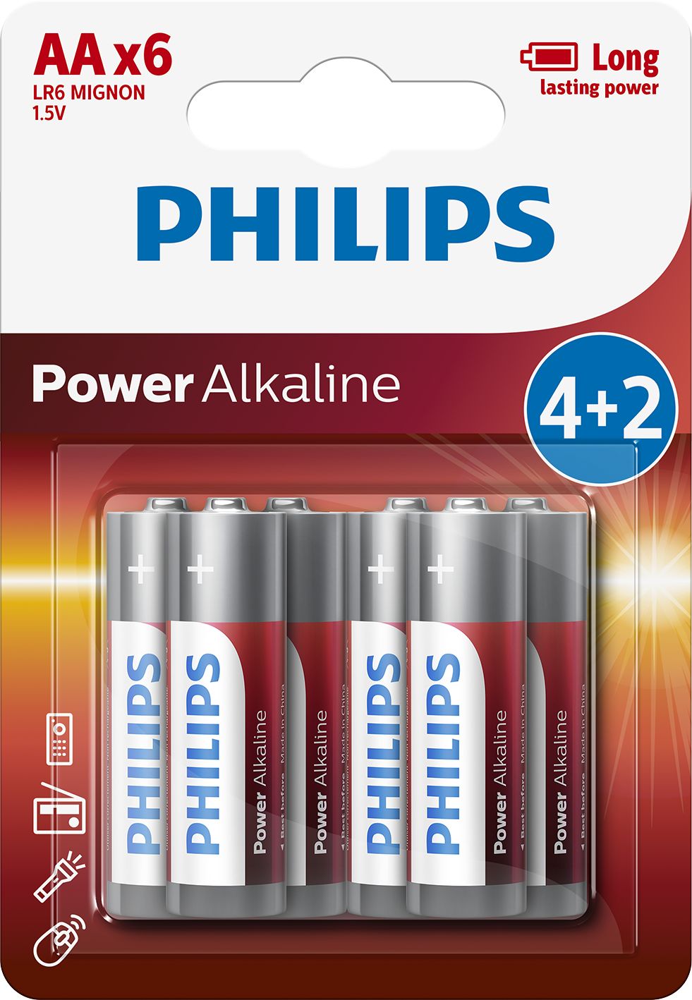 Philips Power Alkaline LR6P6BP/10 Standardbatterier 6 stk