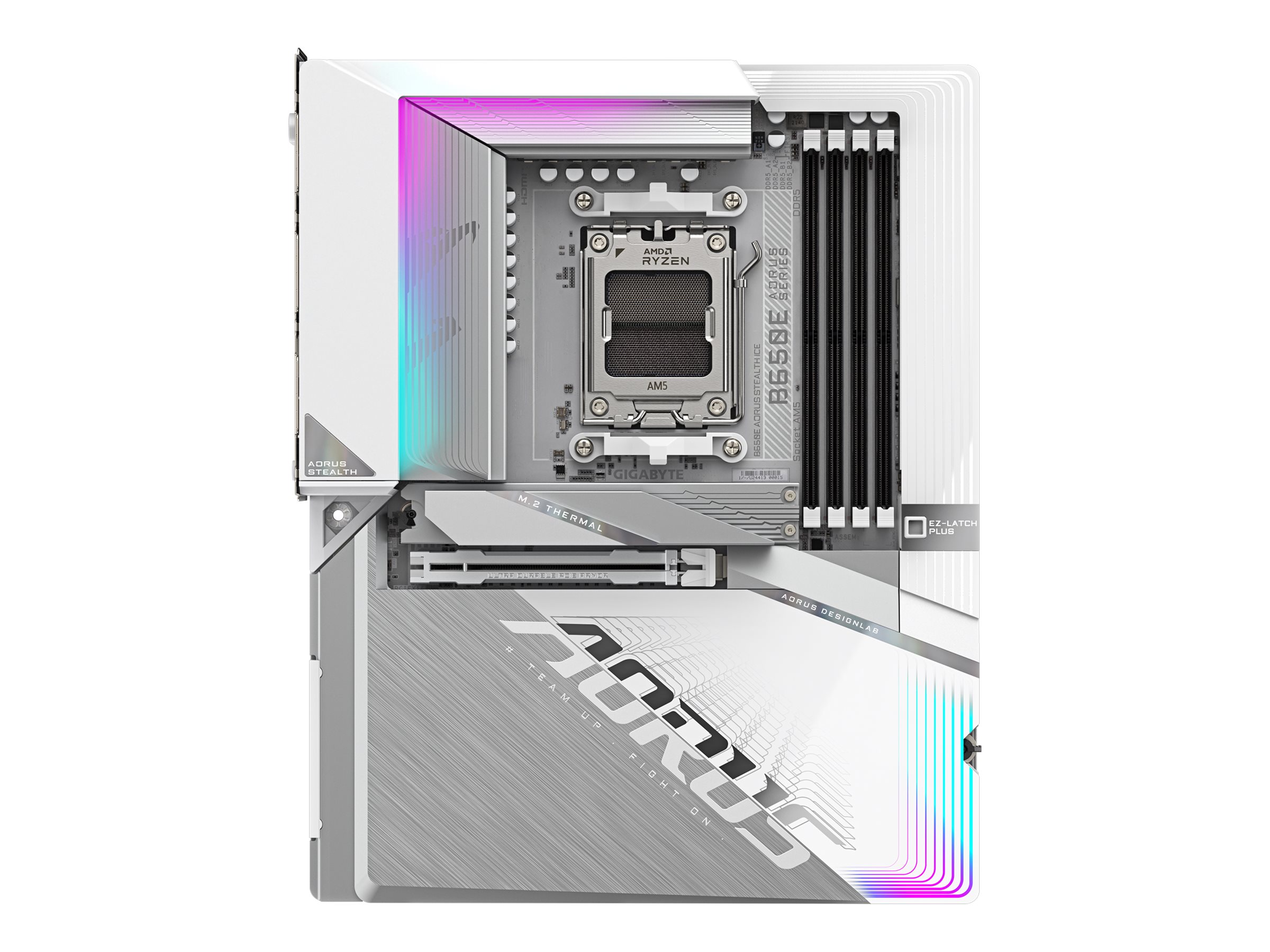 AORUS B650E STEALTH ICE - Bundkort - ATX - Socket AM5 - AMD B650 Chipset - USB-C 3.2 Gen2, USB 3.2 Gen 2, USB 3.2 Gen 1, USB-C 3.2 Gen 2x2 - 2.5 Gigabit LAN, Wi-Fi 7, Bluetooth - onboard grafik (CPU påkrævet) - HD Audio (8-kanaler)
