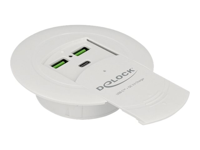 Delock USB Type-C Charger PD 85 W + Qualcomm Quick Charge 3.0 for table mounting - Batterioplader/strømadapter - AC 100-240 V - 87 Watt - output-stikforbindelser: 3 - hvid
