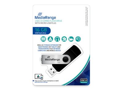 MediaRange MR931-2 16GB USB 2.0 / micro USB USB stick Sort Sølv