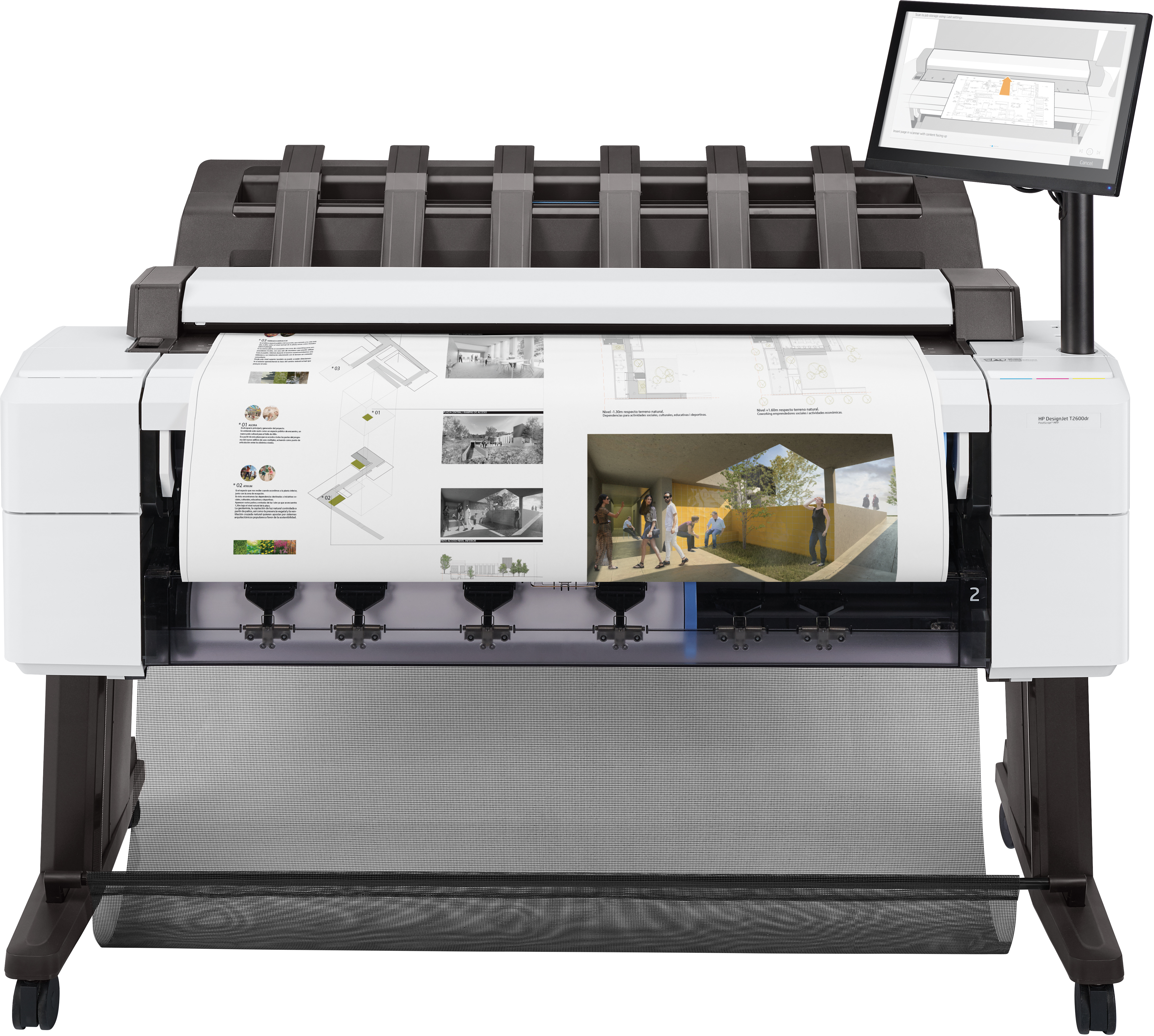 HP DesignJet T2600dr PostScript MFP - 36 multifunktionsprinter - farve - blækprinter - 914 x 8000 mm, 610 x 15000 mm (original) - Rulle (91,4 cm x 91,4 m), 914 x 1219 mm (medie) - op til 0.32 min./side (udskriver) - 2 ruller - USB, Gigabit LAN