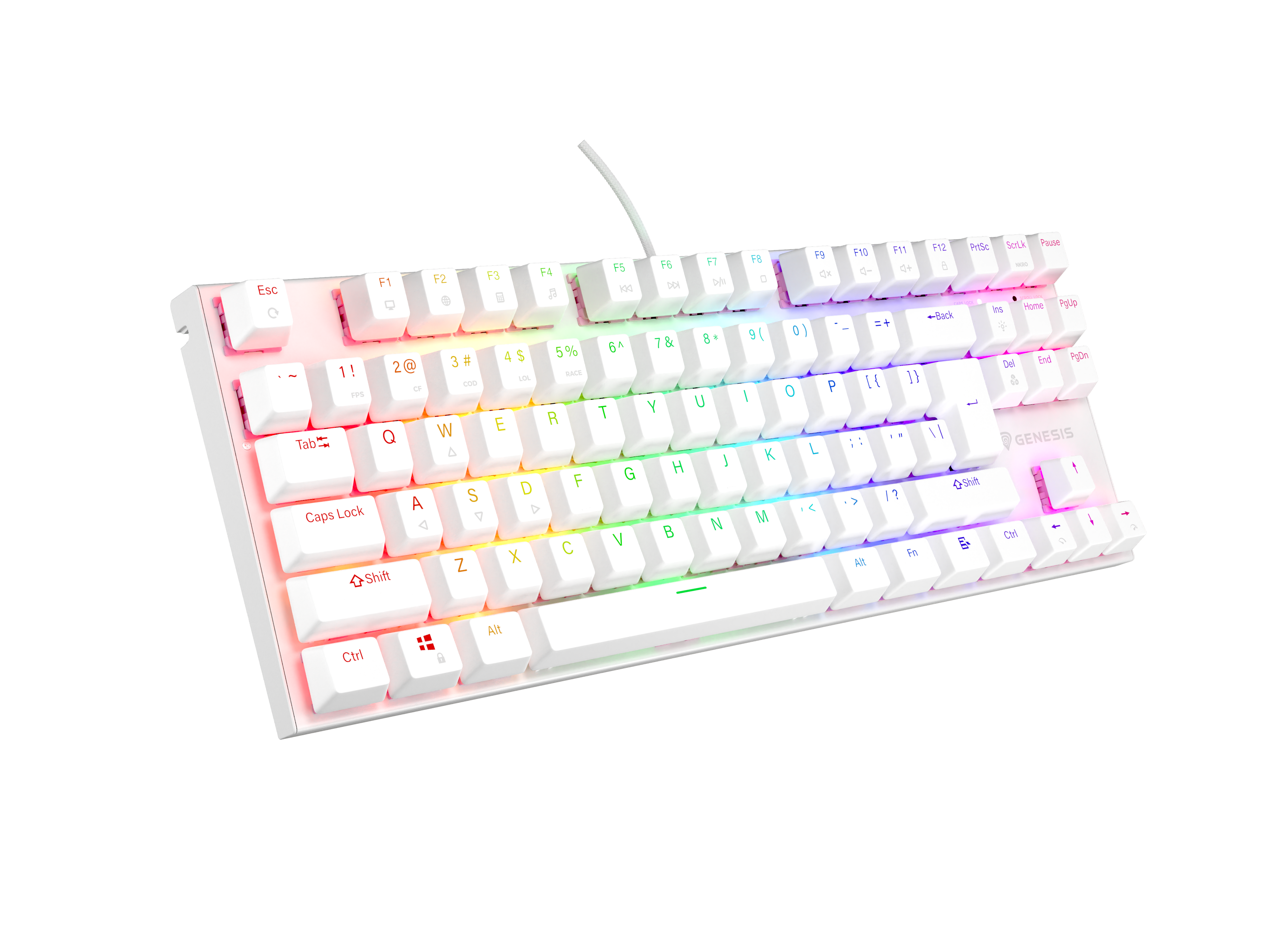 Gaming tastatur GENESIS THOR 303 TKL mekanisk - hvid, kablet, USB Type‑A, Outemu Peach Silent (US)