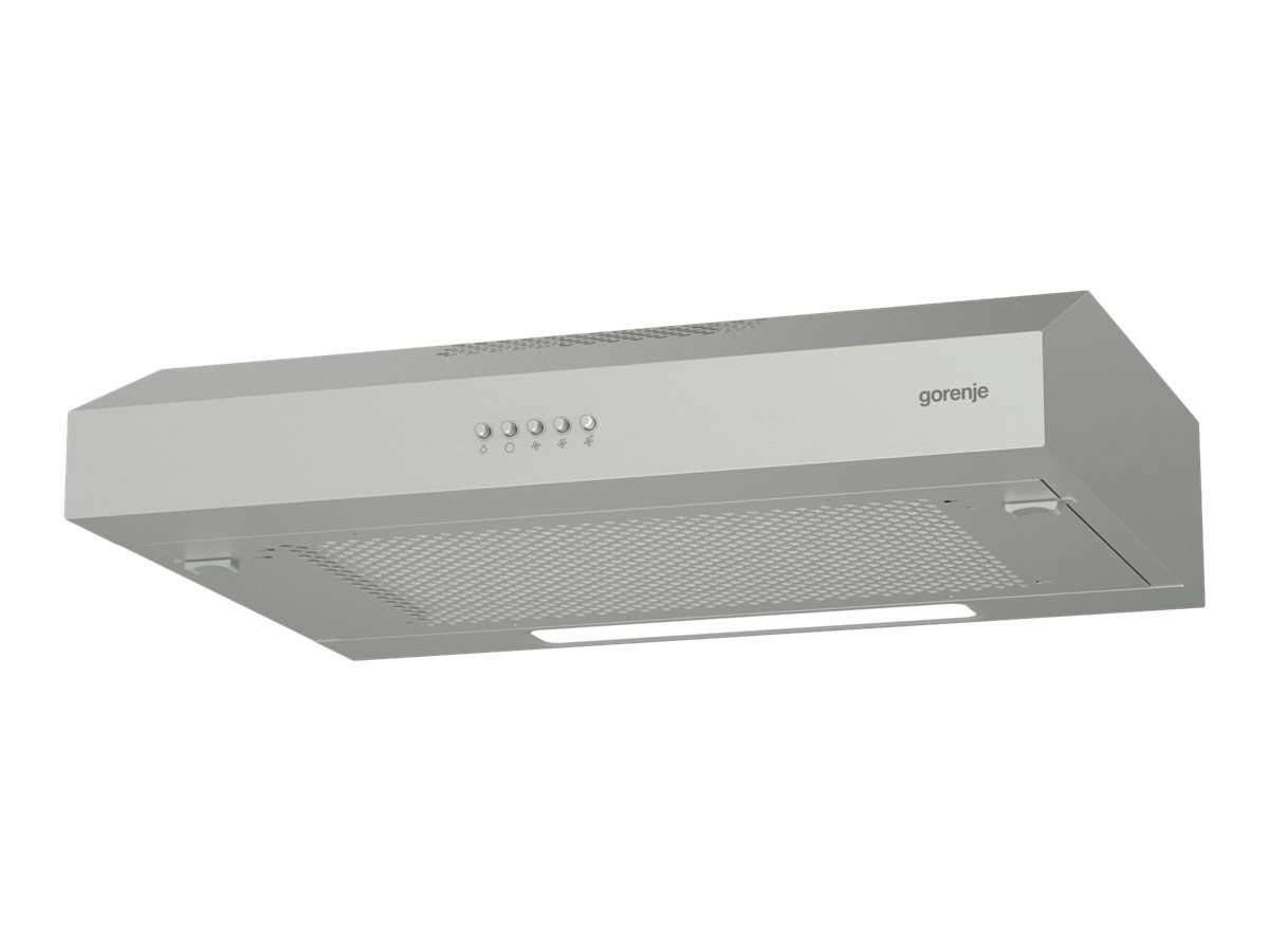 Gorenje Essential WHU629ES/S - Hætte - standard - bredde: 59.6 cm - dybde: 46.8 cm - udtrækning og recirkulation (-) - sølv