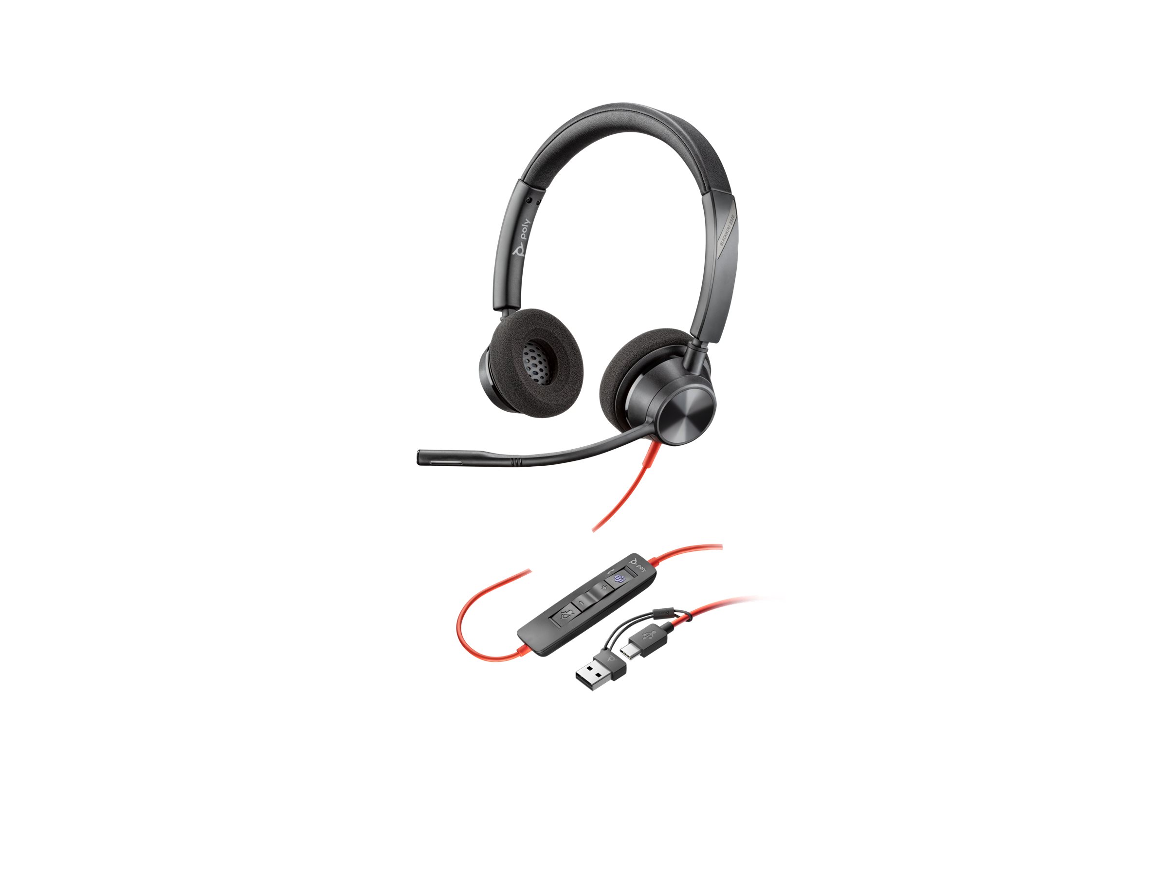 HP Poly Blackwire 3320 - Blackwire 3300 series - headset - på øret - kablet - USB-C - sort - UC-certificeret, Certified for Microsoft Teams