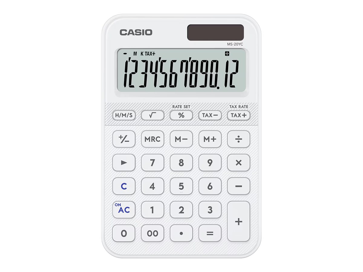Casio MS-20YC, Desktop, Basis, 12 cifre, Batteri/Solar, Hvid