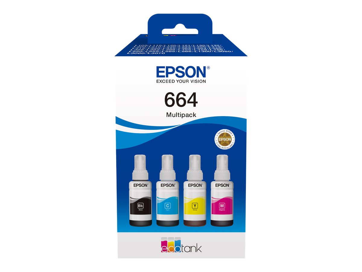 Epson EcoTank 664 - 4 pakker - sort, magenta, cyan, gul - original - blækbeholder - for Epson L380, L395, L495  EcoTank ET-2650, L1455, L656  EcoTank ITS L3050, L3060, L3070
