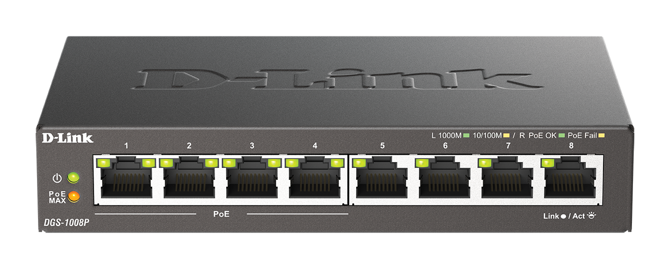 D-Link DGS-1008P 8-Port Gigabit PoE Unmanaged Desktop Switch