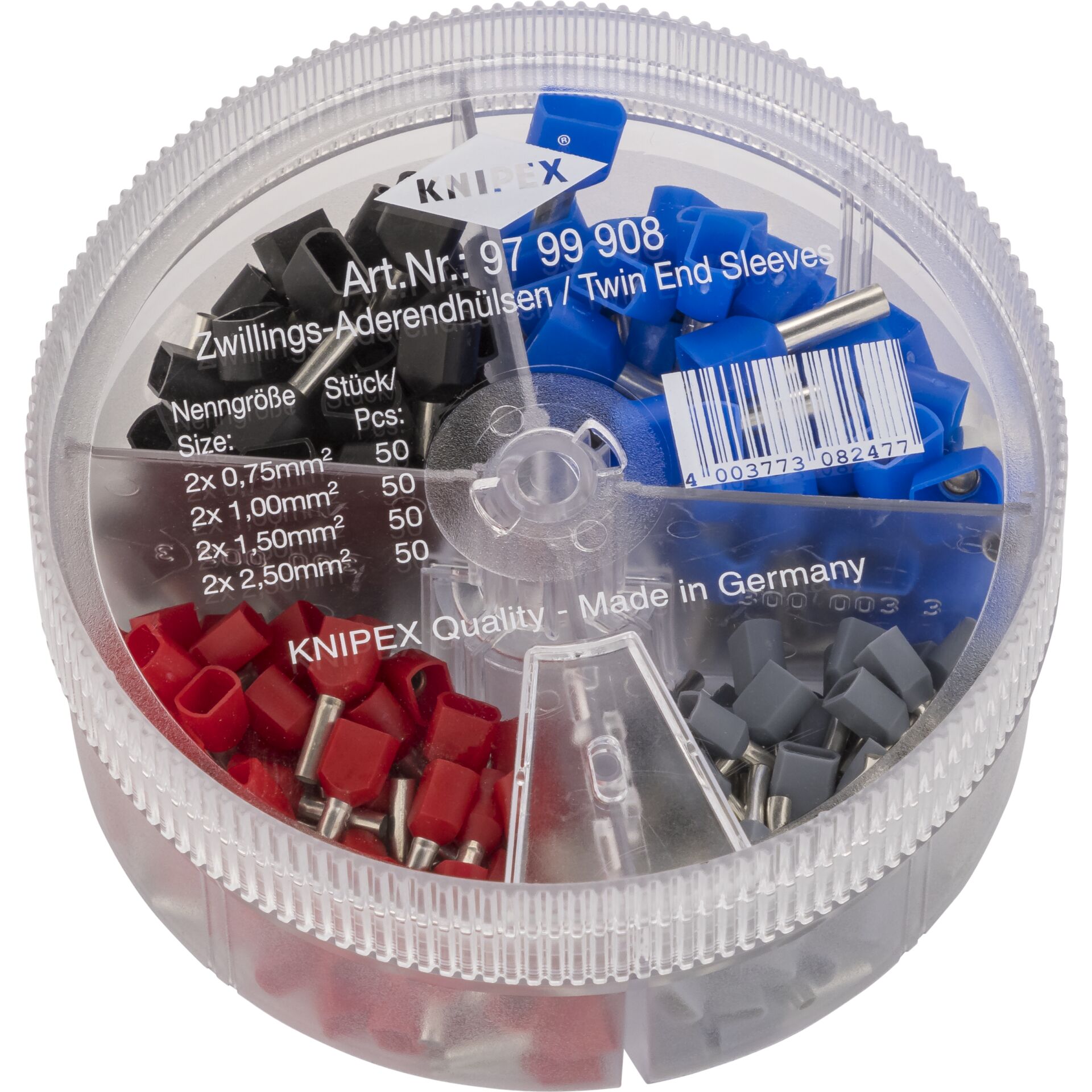 Knipex Sortimentsboks med Twin-kabeltyller, 2 x 0,75 / 2 x 1,0 / 2 x 1,5 / 2 x 2,5 mm, 200 dele