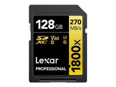 Lexar Professional GOLD Series - Flashhukommelseskort - 128 GB - Video Class V60 / UHS-II U3 / Class10 - 1800x - SDXC UHS-II