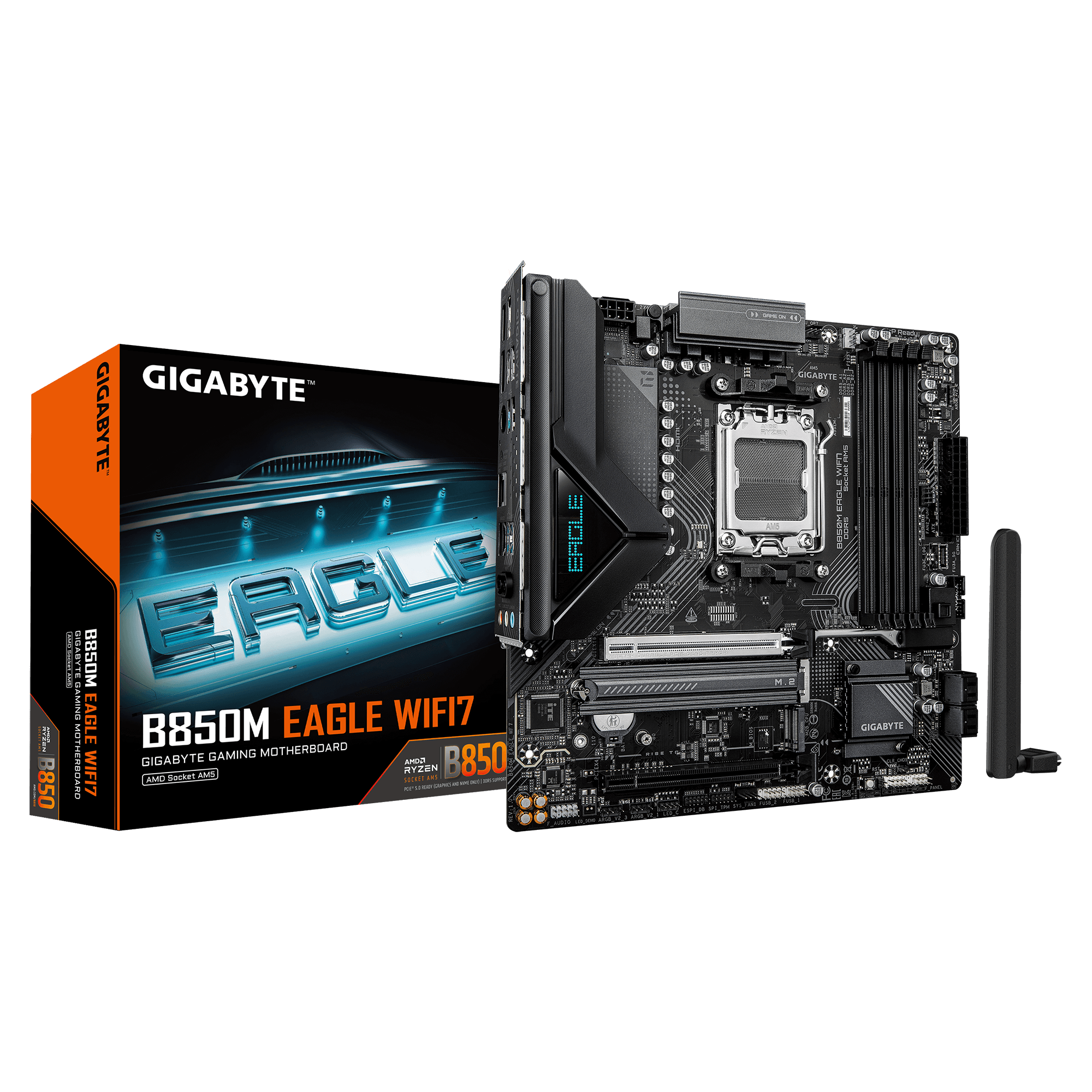 Gigabyte B850M Eagle WiFi 7 bundkort - AM5, DDR5 op til 8.200 MHz, PCIe 5.0 M.2, 2,5 GbE, USB 3.2 Gen 2