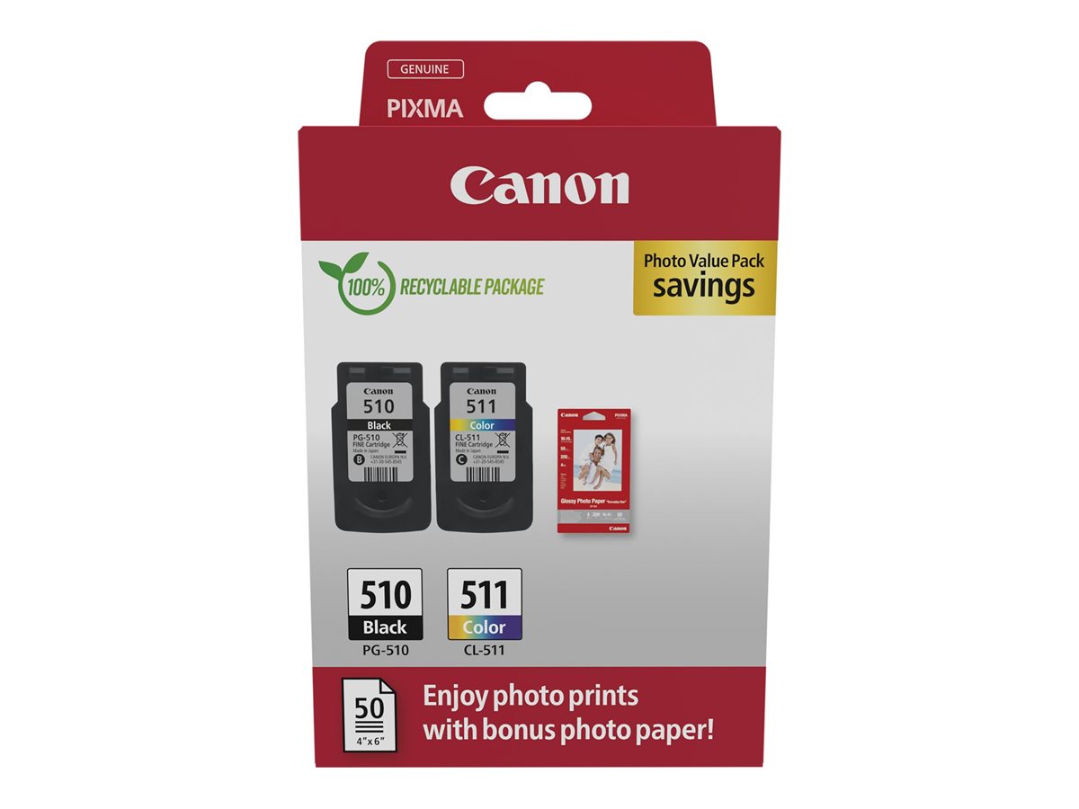 Canon PG-510/CL-511 Photo Paper Value Pack Sort Farve (cyan, magenta, gul) Blækpatron/papirsæt billede