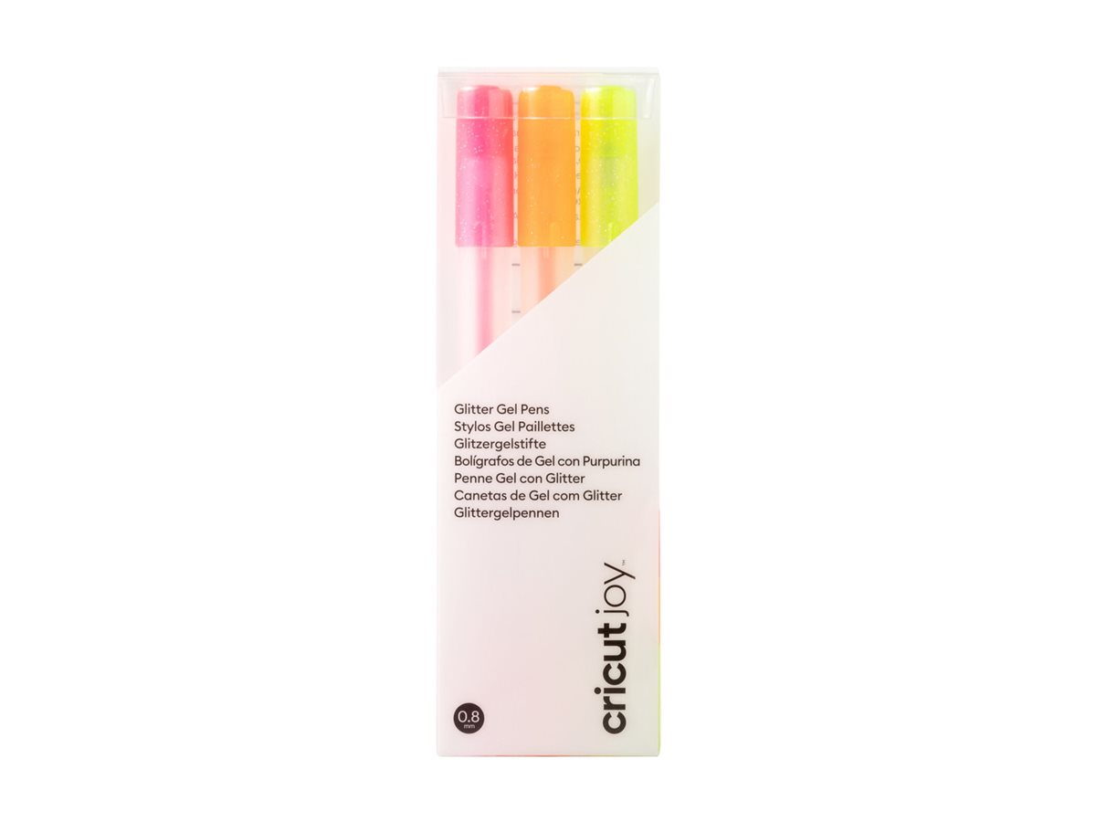Cricut Joy - Rollerball-pen - glitter neon yellow, glitter neon pink, glitter neon orange - uigennemsigtig - gelblæk - 0.8 mm (pakke med 3)