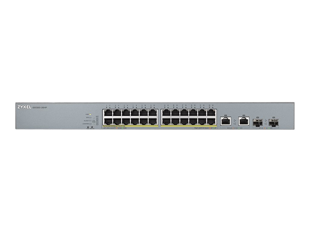 Zyxel GS1350-26HP - Switch - smart - 24 x 10/100/1000 (PoE+) + 2 x combo Gigabit SFP (uplink) - desktop, monterbar på stativ - PoE+ (375 W)