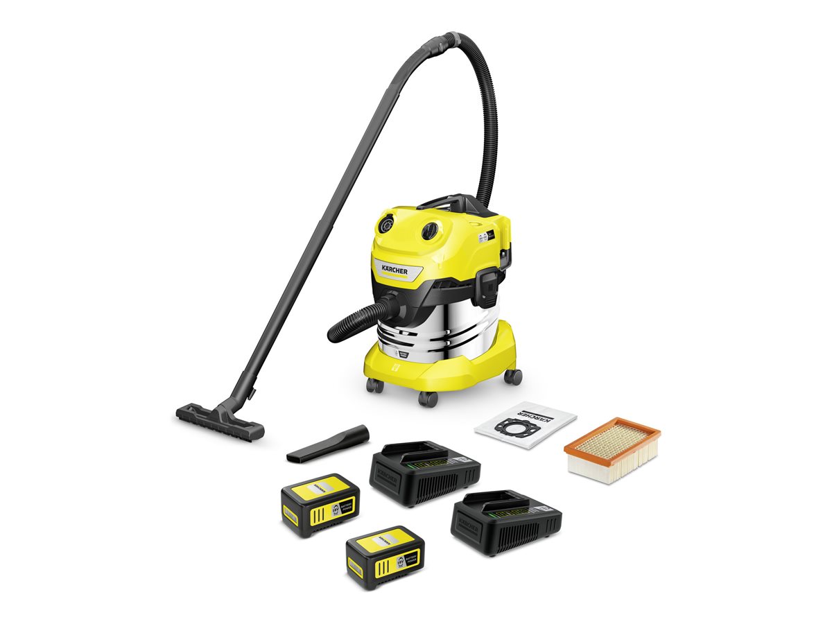 Kärcher WD 4-18 S Dual Battery Set - Støvsuger - beholder - pose / uden pose - gul - 2 batterier, inkluderet oplader
