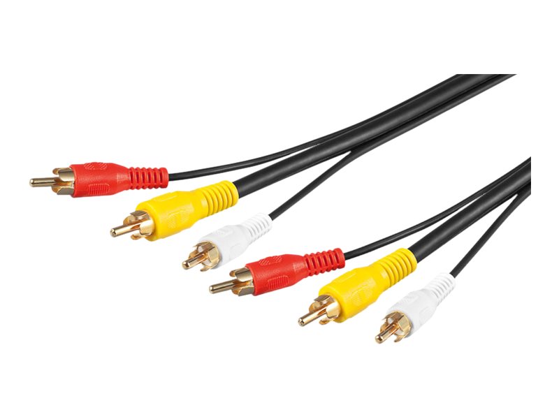 A/V kabel - 3 x RCA han > 3 x RCA han, RG59 forgyldt (1,5m)