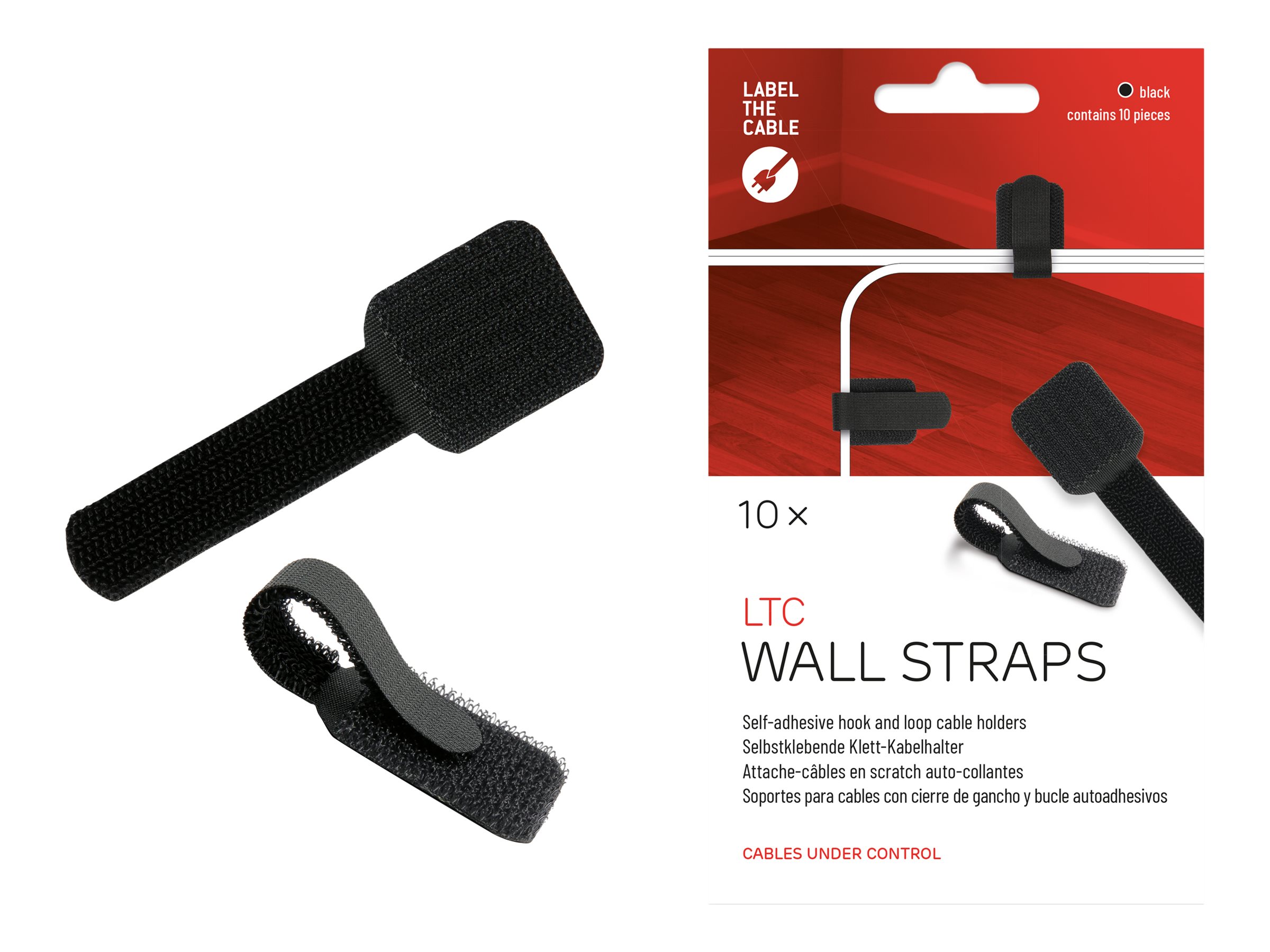 LTC WALL STRAPS - Kabelholder - overflademonterbar, vægmonterbar - 9 cm - sort (pakke med 10)