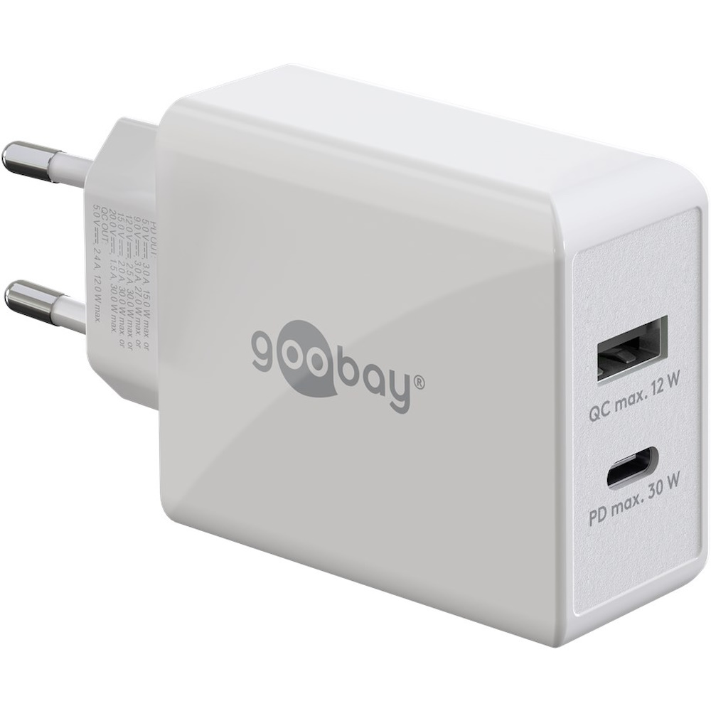 Goobay 61674 Dual Adapter 30Watt PD 1xUSB-C + 1xUSB-A Hvid