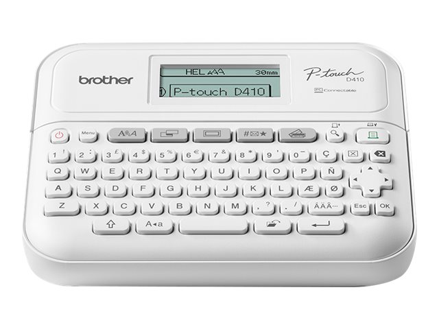 Brother P-Touch PT-D410 - Etikettemaskine - S/H - termo transfer - 18 mm bredde - 180 dpi - op til 20 mm/sek. - USB - skærer - spejltryk, lodret print, 5 skrivelinier, printforhåndsvisning - hvid, grå