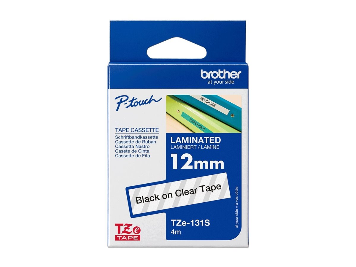 Brother TZe-131S - Sort på transparent - Rulle (1,2 cm x 4 m) 1 kassette(r) lamineret bånd - for Brother PT-D210, D600, H110  P-Touch PT-1005, D450, D460, D610, E550, H105, H110, P900